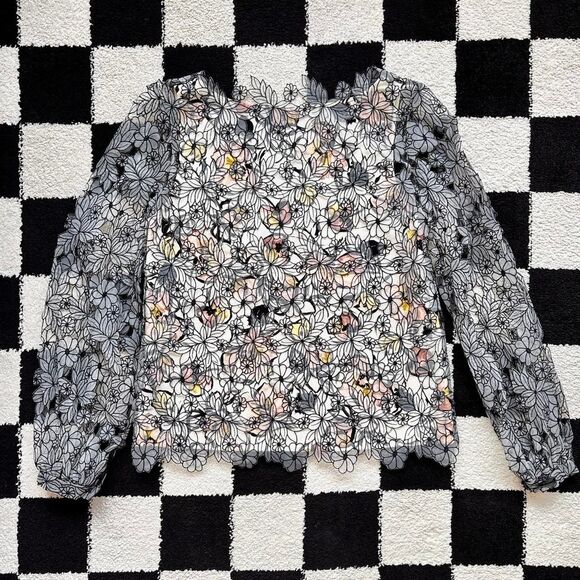 Badgley Mischka Floral Lace Long Sleeve Top 4 - Picture 2 of 6